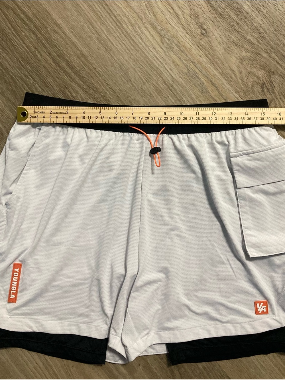 YoungLA White Athletic Shorts with Black compression and Orange Accent - Picture 5 of 8